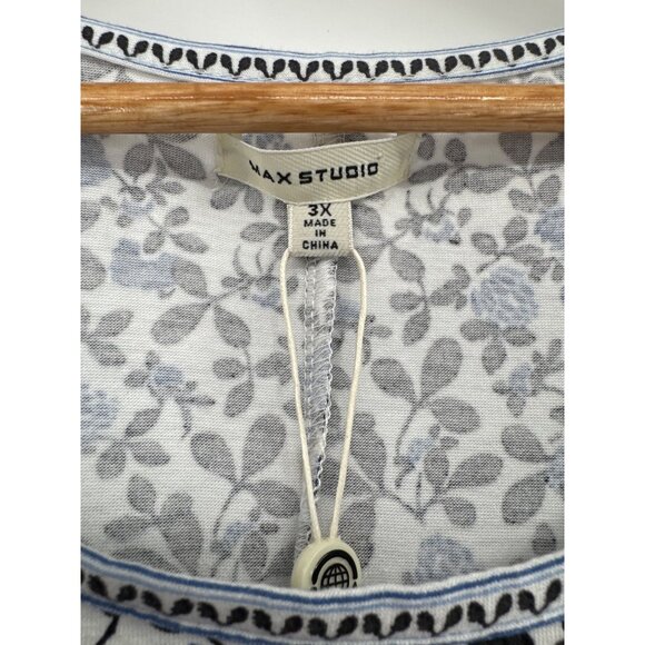 Max Studio Womens Ruffled Sleeve Floral Print Top size 3X plus Blue knit new $68 - Picture 3 of 6